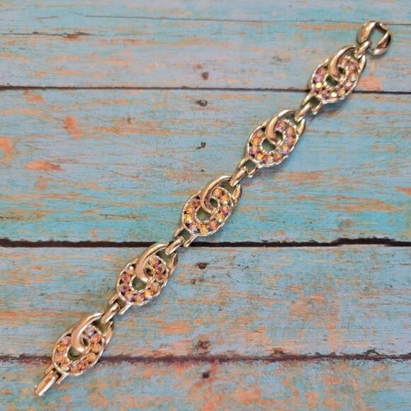 VINTAGE Jewelry- Silver Tone Rhinestone Crystal Chain Link Bling Bracelet - Picture 1 of 5